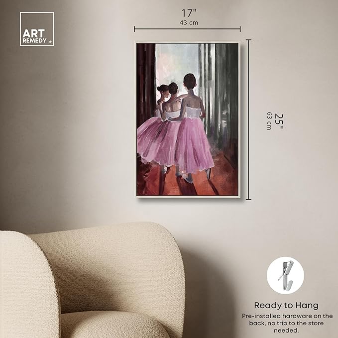Art Remedy Little Girls Ballerinas Canvas Classic Vintage Wall Art, Silver Frame, 16" x 24"