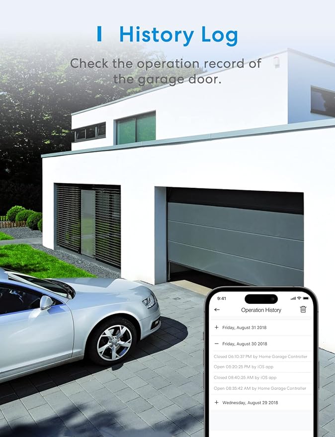 meross Smart Garage Door Opener Remote with External Antenna, Up to 3 Single Doors, Compatible with Apple HomeKit, Amazon Alexa,SmartThings, Google Assistant
