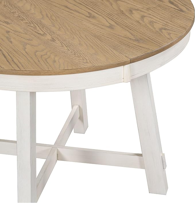 ERYE Functional Extendable Oval Diningtable Farmhouse Style Wooden Round Dining Table with 16" Leaf,(Oak Natural); 42"~58"