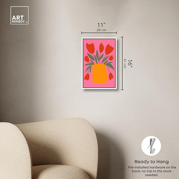 Art Remedy Bright Romantic Tulips Canvas Boho Colorful Wall Art, White Frame, 10" x 15"