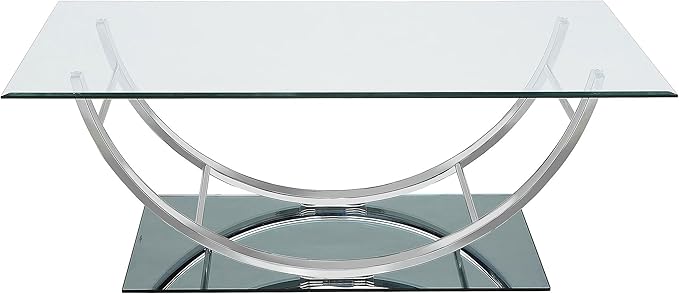 Coaster Home Furnishings - Danville - Glass and Metal - Rectangular U-Shaped Coffee Table with Clear Glass Top, Chrome Finish, Curved Frame, Mirrored Base - Living Room - 48 Inch - Chrome - 704988