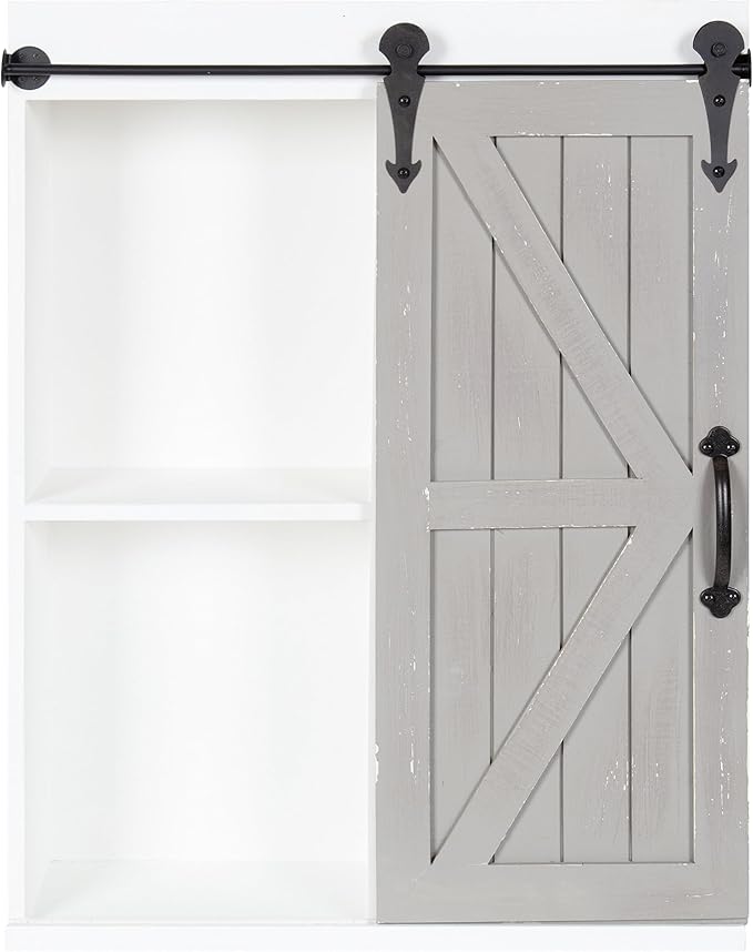 Kate and Laurel Cates Rustic Wall Cabinet; 22 x 28; White and Gray; Farmhouse Wall-Mounted Storage Cabinet