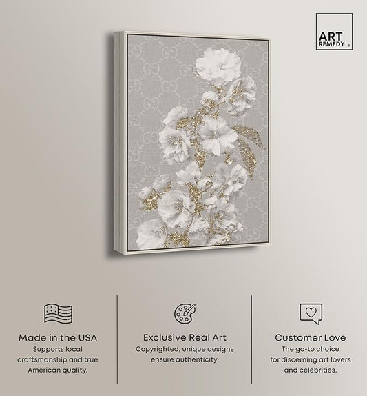 Art Remedy Floral in Classic Fashion Canvas Delicate Farmhouse Wall Art, Silver Frame, 16" x 24"