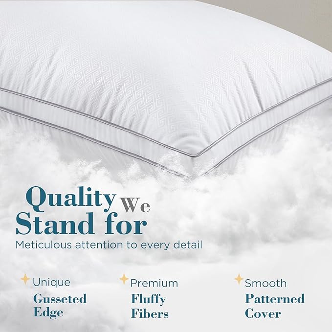viewstar Bed Pillows Set of 2, Hotel Quality Cooling Down Alternative Gusseted Pillows for Side, Back, or Stomach Sleepers, White, 19" x 28"