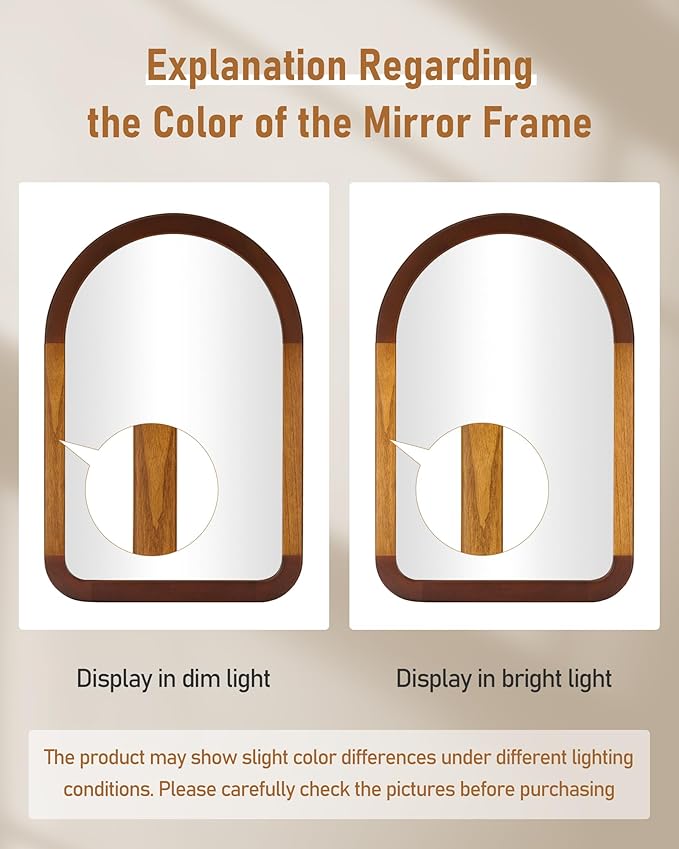 Arched Mirror 24 x 36 Inch,Brown Wood Rustic Bathroom Tempered Wall Mirror with Wood Frame,Round Corner Arch Farmhouse Wooden Vanity Mirror for Living Room,Entryway or Bedroom（Walnut Brown）
