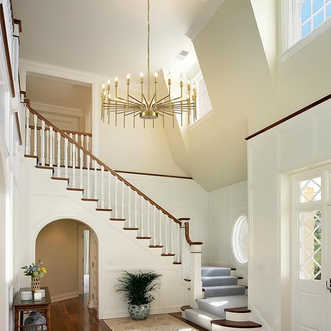 Gold Chandelier 24 Light Large Modern Farmhouse Chandeliers for Dining Room Light Fixture, 40" Round Candle Large Chandeliers for High Ceilings Living Room Foyer Entryway