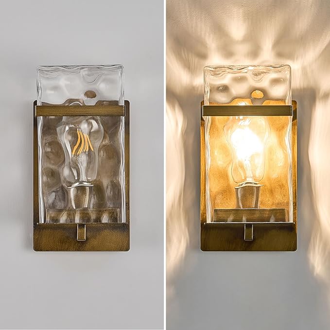 Outdoor Wall Light, Vintage Gold Exterior Waterproof Lanterns,Porch Sconces Wall Mounted Lighting with E26 Sockets & Glass Shades, for Garage,Doorway,Patio,Front Door