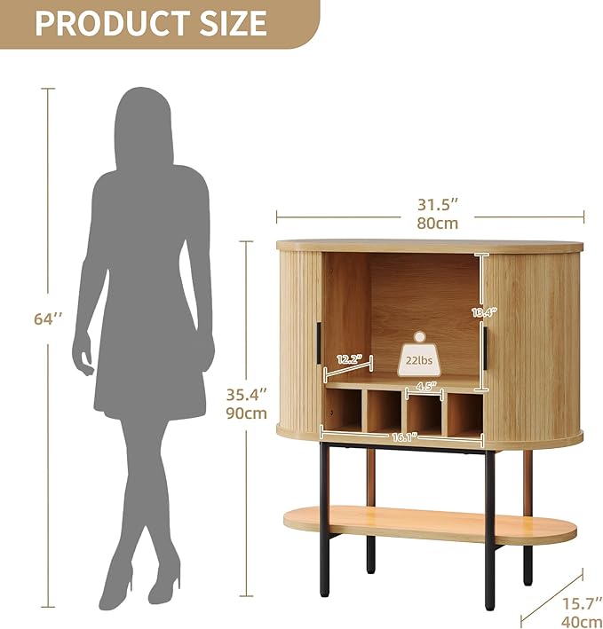 YITAHOME Sideboard Buffet Cabinet with LED Light, Fluted Storage Cabient with Sliding Door, Wine Rack and Glass Holders, Home Coffee Bar Cabinet with Storage for Kitchen, Living Room, Natural Oak