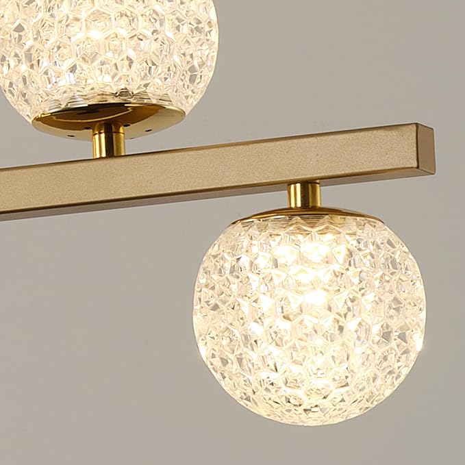 Modern Gold Chandeliers for Dining Room, 47in Dimmable LED Chandelier Linear Gold Pendant Light for Kitchen Island, Upgraded 6 Globe Hanging Pendant Chandelier Lighting (2 Rings, 4200lm)