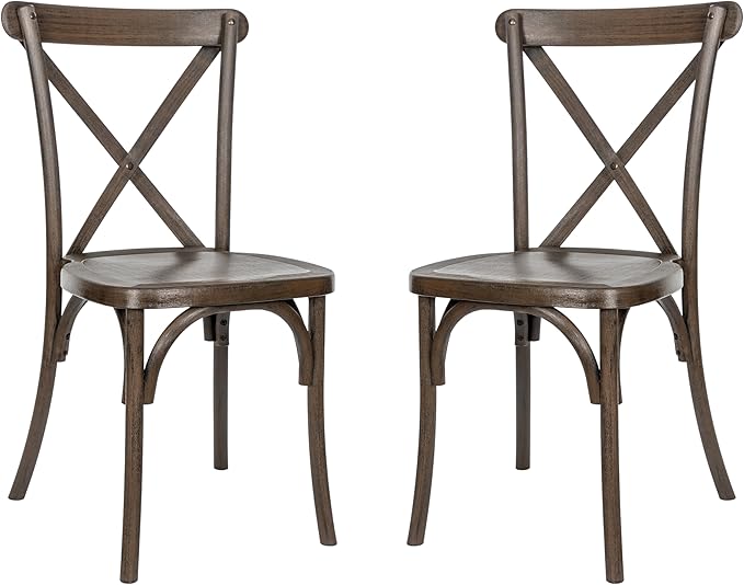 Flash Furniture Hercules Commercial Indoor/Outdoor Cross Back Chair, Wood Look, Weather-Resistant, Lightweight Design, Versatile Use, Set of 2, Dark Brown