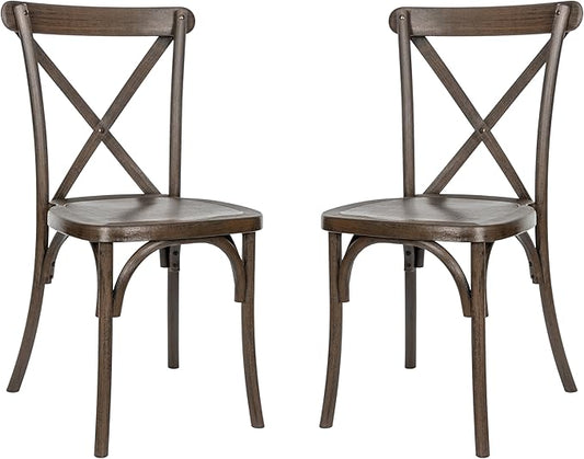 Flash Furniture Hercules Commercial Indoor/Outdoor Cross Back Chair, Wood Look, Weather-Resistant, Lightweight Design, Versatile Use, Set of 2, Dark Brown