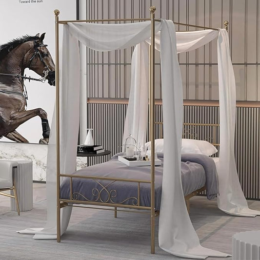 Weehom Twin Canopy Bed Frame with Headboard and Footboard, 4 Posters Metal Bed Frame, No Box Spring Needed, Mattress Foundation Platform Bed for Kids and Adults, Gold