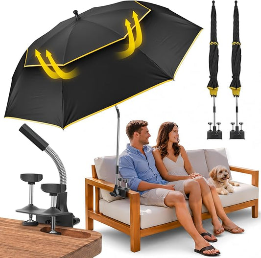 Chair Umbrella with Clamp,2PACK 53 inches Double Canopy Beach Chair Umbrella with Universal Clamp,50+ UV Protection,360° Swivel,Folding Clip on Sun Umbrellas for Table,Camping,Bench Chairs,Golf Cart