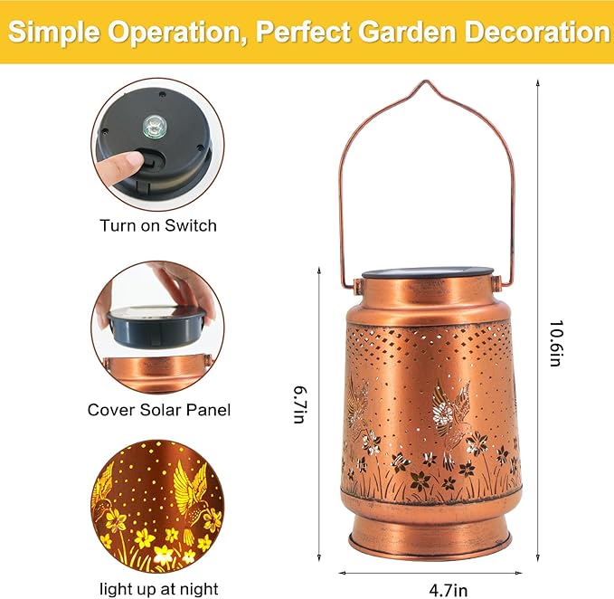 Mothers Day Gifts, 2 Pack Hummingbird Birthday Gifts for Women Mom Grandma Solar Lanterns Outdoor Waterproof Garden Decor Hanging LED Decorative Light for Patio Yard Lawn Gardening Gifts
