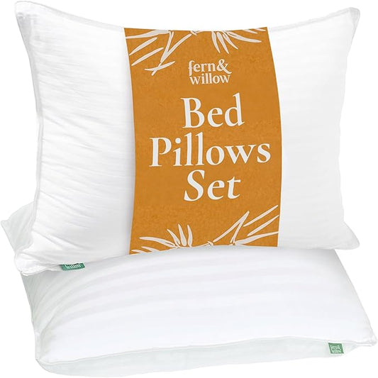 Fern and Willow Premium King Size Bed Pillows - Set of 2, 36"x20" - Luxurious Ultra-Soft Cooling Pillow - Hotel Quality, Down Alternative Fill, Medium Firm Support for Side, Back & Stomach Sleepers