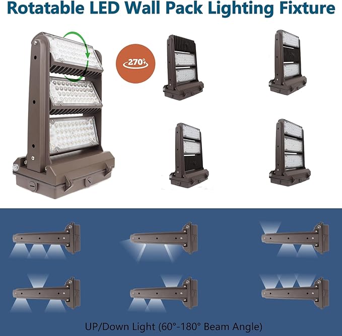 Rotatable 180W LED Wall Pack Light with Dusk to Dawn Photocell, 5000K 25200LM 800-1000W HPS/HID Equiv, ETL Adjustable Head Outdoor LED Wallpack Lighting Fixture for Area Light, Parking,Warehouse