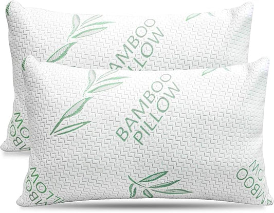 Elif King Size Pillows for Sleeping Set of 2 – Cooling Shredded Memory Foam Pillows with Removable Cover for Back, Stomach & Side Sleepers, Rayon Derived from Bamboo, King (2 Pack)