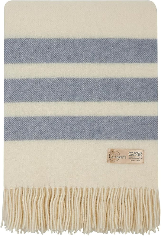 | Wool Blanket/Throw | 100% New Zealand Wool | Perfect for Home and Outdoors | Virgin Wool Blanket with Fringes 55"x79" (140 x 200 cm)