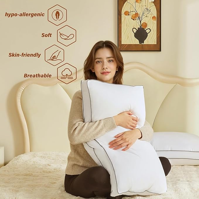 Goose Down Pillows for Neck Pain - Perfect Balance of Softness and Support, Relief for Side and Back Sleepers, Hotel Down Pillows Large Size Set of 1