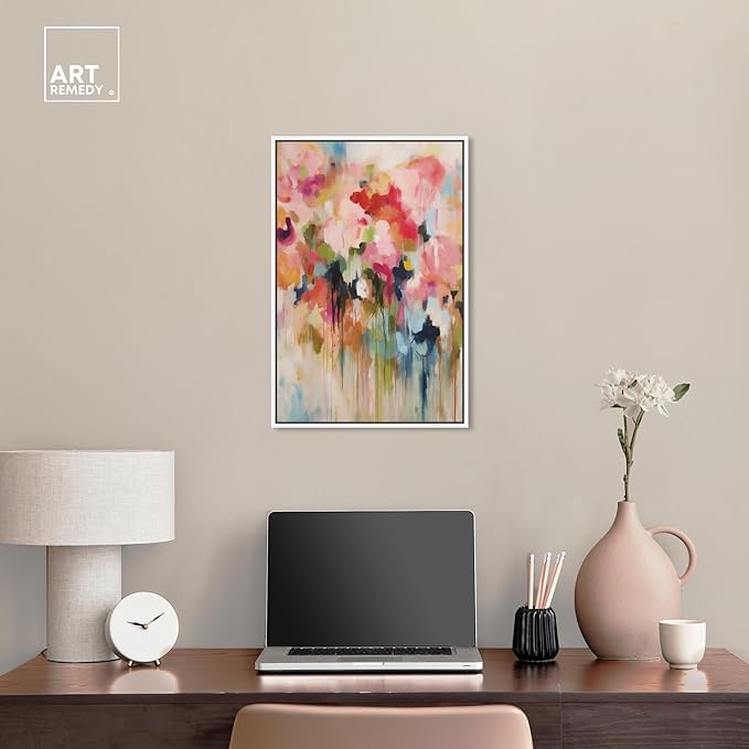 Art Remedy Soft Lush Pastel Canvas New Floral Wall Art, White Frame, 16" x 24"