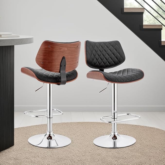 Armen Living Leland Adjustable Black Faux Leather and Chrome Finish Bar Stool