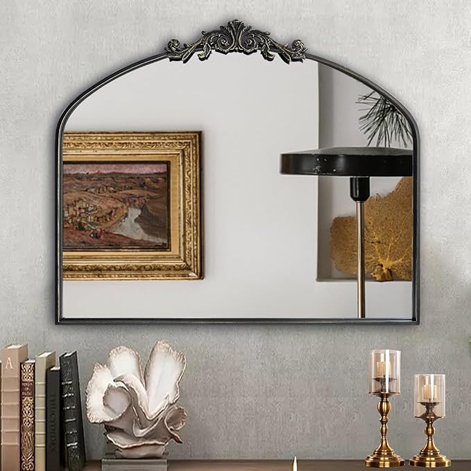 Black Vintage Wall Mirror Window Decorative Traditional Mirrors Antique Arched Farmhouse for Living Room Bedroom Entryway Bathroom Vanity (29 * 36 * 1.2,Black)