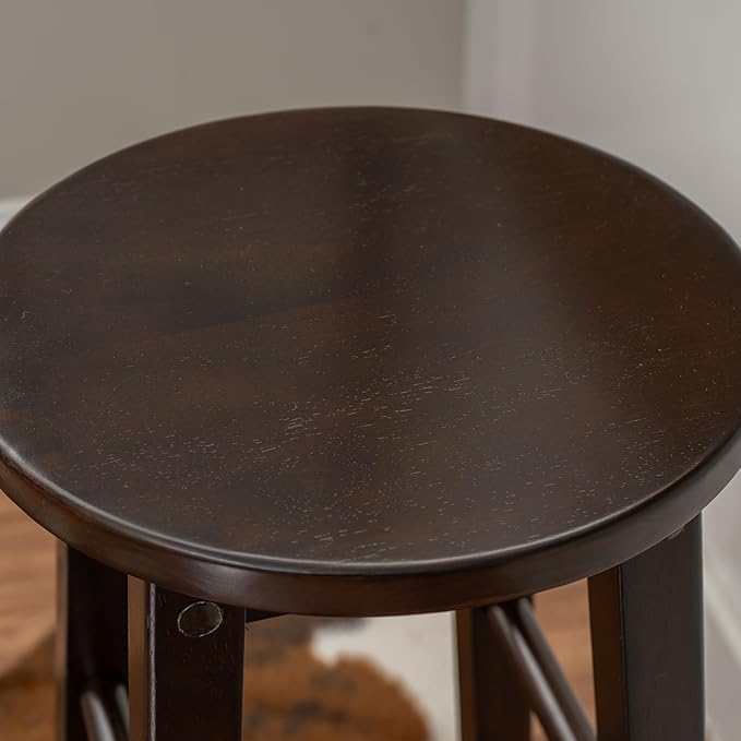 Linon Zeke Walnut Solid Wood Backless Round Barstool with 29 inch Seat Height