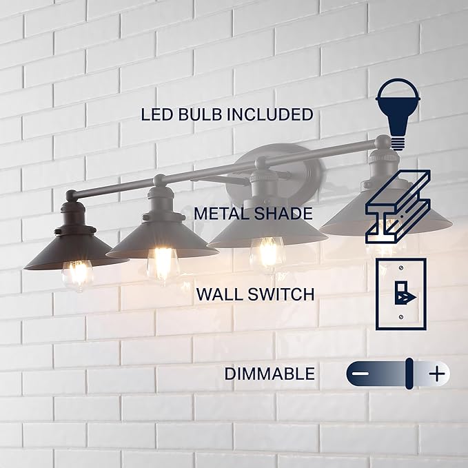 JONATHAN Y 7.88" Oil Rubbed Bronze 1-Light Industrial Farmhouse Metal Vanity Light Wall Sconce, Metal Shade for Bathroom Mirror, Kitchen, Entryway, LED Bulb Included (JYL7904A)