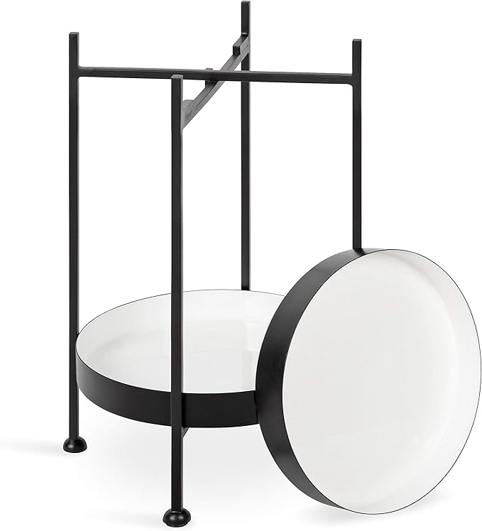 Kate and Laurel Nira Two-Tiered Modern Side Table, 15" x 15" x 24", White and Black, Chic Contemporary End Table for Storage and Decor