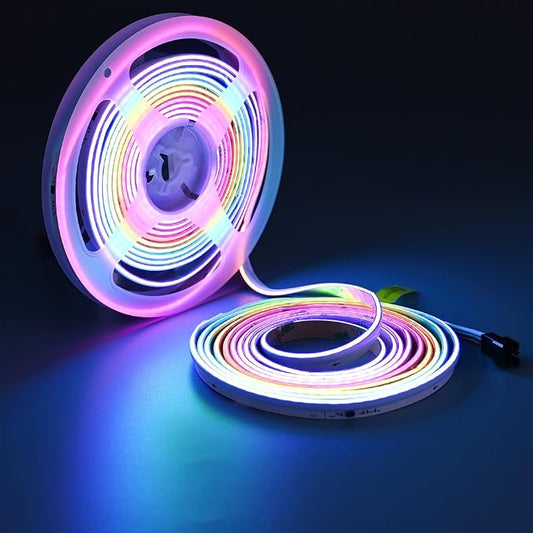 TOPAI 24V COB LED Strip RGB Smart IC, WS2811 Side Emitting 630LEDs/M High Density, 16.4FT, 8mm Width, Self Adhesive Backing, Flexible Multi Color Lighting for Home Decor