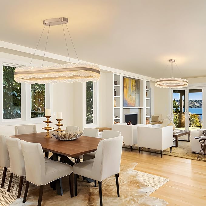 Rectangle LED Chandelier, 𝐋𝟑𝟗.𝟒" Modern Gold Chandelier Light fixture, Height Adjustable Oval chandeliers Contemporary Pendant Ceiling Light for Dining Room Living Room Kitchen Island Bar