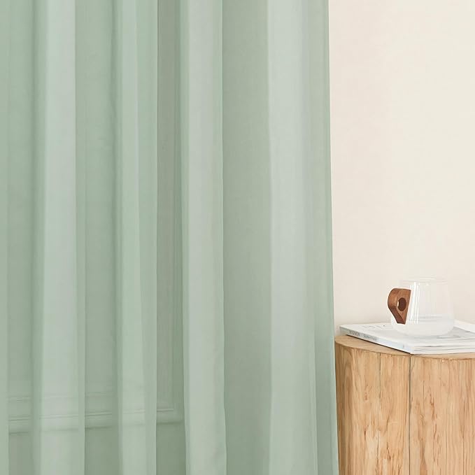 NICETOWN Sage Green Sheer Curtains for Living Room, Rod Pocket Soft & Airy Voile Sheer Panels Window Treatments with Light Filtering for Home Office, 60" W x 84" L, Set of 4