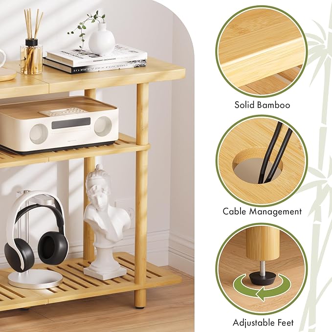Bamboo TV Stand, Small TV Stands for up to 32 Inch, 3-Tier Entertainment Center TV Shelf with Storage, Sturdy Corner TV Stand for Small Spaces, 31.5 x 24.2 x 11.8 inches