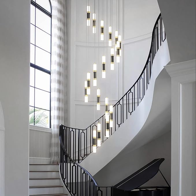 18-Light Modern Kitchen Island Black Gold Ceiling Pendant Light Dimmable LED 108W Staircase Large Chandelier Lobby Living Room Bedroom Foyer High Ceiling Chandelier