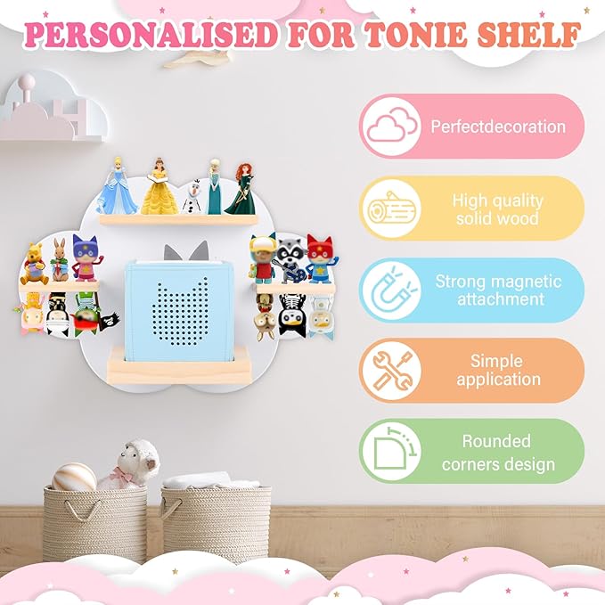 Clouds for Toniebox 1/2 Tonies Figures Organizer Storage Shelf Wall Mounted, Magnetic Floating Shelves for Toniebox Player Display Collection 20~30 Characters (White)