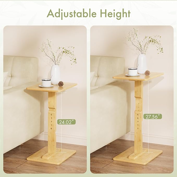 Amazer Bamboo TV Tray Table, Height Adjustable Side Table for Small Spaces, Snack Table for Couch, Bed, Chair, Sofa Armrest Tray Table for Eating, Dinner or Laptop, Natural Color