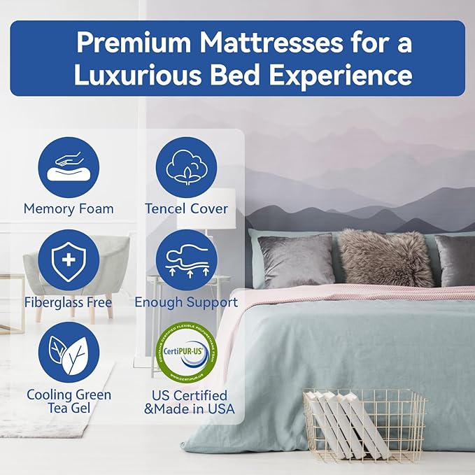 WEUP Extra Firm Mattress Queen Size 10 Inch with Tencel Cover, Premier Cooling Green Tea/Gel Memory Foam Mattresses in Box, Medium Firm to Extra Firm-Mattress for Back Pain, CertiPUR-US,80'' x 60''