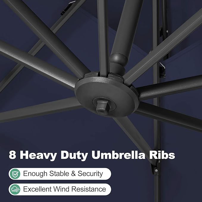 FLAME&SHADE 8.2 X 8.2 FT Cantilever Patio Umbrella - Large Offset Umbrella Outdoor Patio with 360-Degree Rotation and 3-Year Fade Resistance Fabric for Deck Pool Backyard Garden, Dark Blue