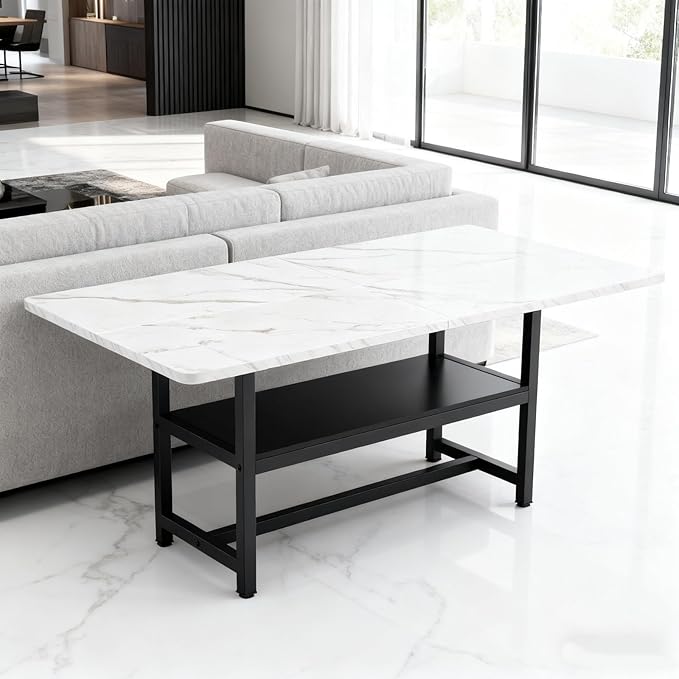 Dining Table, 71 inch Kitchen Table with Storage Shelf, Dinner Table with Black Textured Tabletop & Metal Legs, Minimalist Design for Family Gatherings, Fits Modern Home Decor, Black White