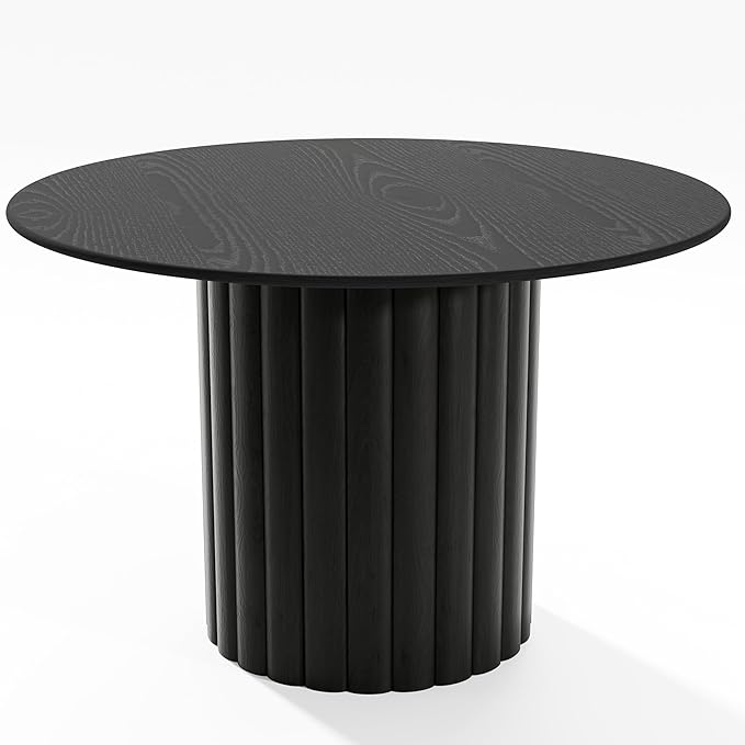 Casaphoria 46" Round Dining Table, Modern Wood Kitchen Table with Wide Column Pedestal Base for Living Room & Dining Room, Easy Assembly Farmhouse Furniture for 4-6, Black