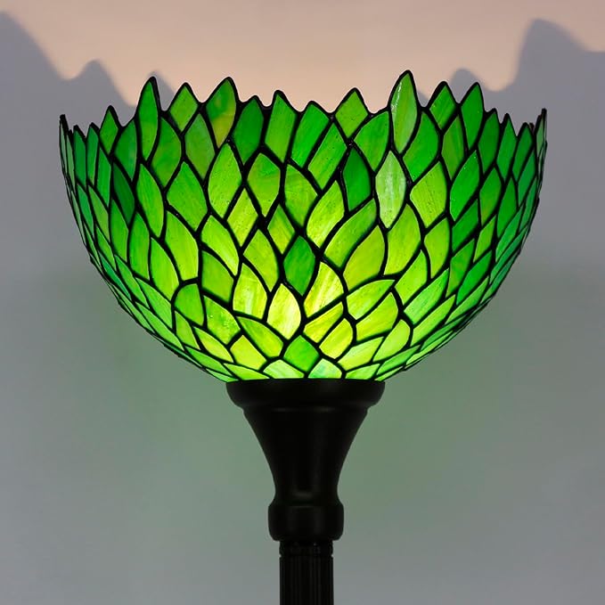 WERFACTORY Tiffany Floor Lamp Green Wisteria Stained Glass Light 12X12X71 Inches Pole Torchiere Standing Corner Torch Uplight Decor Bedroom Living Room Home Office S523 Series