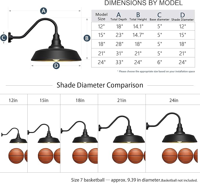 24 Inch Large Gooseneck Barn Light Outdoor Lights 2-Pack, Vintage Exterior Black Barn Light with Dusk to Dawn Sensor for Farmhouse, Porch, Patio, Gooseneck Lighting…