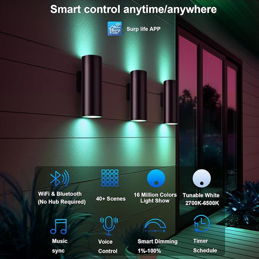 Up Down Outdoor Lights,Remote Control RGB Color Changing RGBCCT Sconces Wall Lighting Exterior Light Fixture - 2 Light Bulbs A19 Included,Outdoor Lights for House, Porch, Patio and Garage (3 PACK)