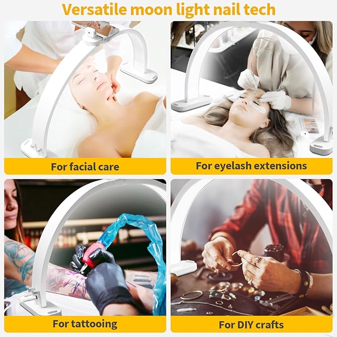 CGBE Half-Moon Nail Light for Desk : Professional Manicurist Table Lamp for Nail Salon Lighting and Eyelash Extensions with Phone Holder - Extra Large 30.7" Craft Desk Light - White