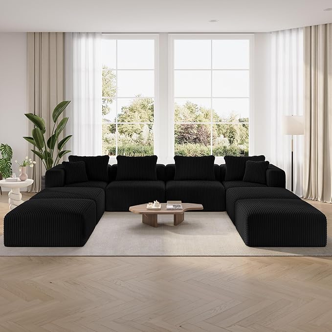 Novilla 141" Modular Sectional Sofa, Modern Cloud Sectional Couch with Smarts Coil® Support, U-Shape Boneless Couch for Living Room Apartments Bedroom, No Assembly Required (4 Seat w/ 4 Ottoman)