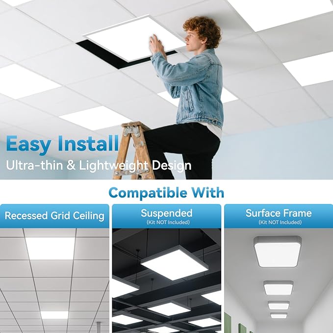 2x2 LED Flat Panel Light Drop Ceiling Office Fixture,5 CCT 3000K-6500K Adjustable & 5 Wattage Selectable, 0-10V Dimmable, 2X2 LED Flush Mount Ceiling Light,ETL Listed 16 Pack