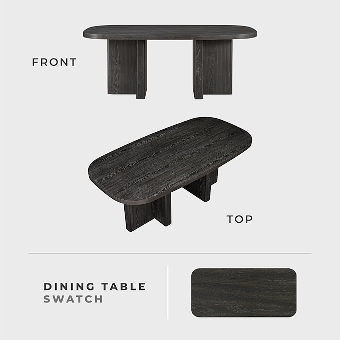 Lexicon 78 Inch Dining Table for 4-6 People, Rectangular with Textured Wood Grain Surface, Modern Ebony Finish Oak Veneer Kitchen Table for Dining Room/Kitchen, Ebony