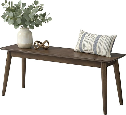 Alaterre Furniture Calais Dining – Mid Century Modern 46-Inch Solid Wood Dining Bench – Entryway Bench with Minimalist Design for Entryway, Dining Room, Kitchen, or Bedroom (Walnut Finish)
