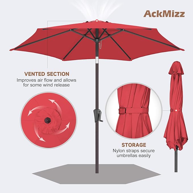 7.5ft Outdoor Patio Umbrella - Table Umbrella Waterprool UV Protection, Sombrillas de Patio with Push Button Tilt, Sun Umbrella for Pool, Porch, Garden, Deck, Backyard (Red)