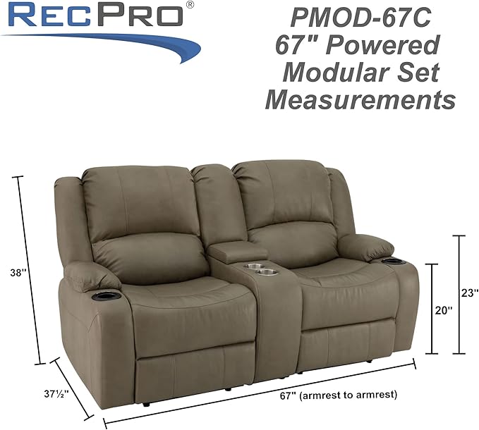 RecPro Charles 67" Powered Double RV Wall Hugger Recliner Sofa RV Loveseat with Upgraded 2023 Fabric (Putty)